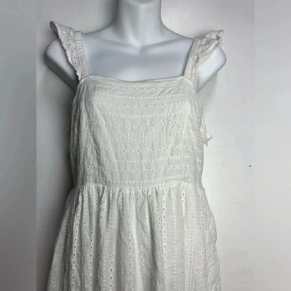 In-Loom Eyelet Lace Smocked Pale Blue Midi Dress Women's - Picture 7 of 7